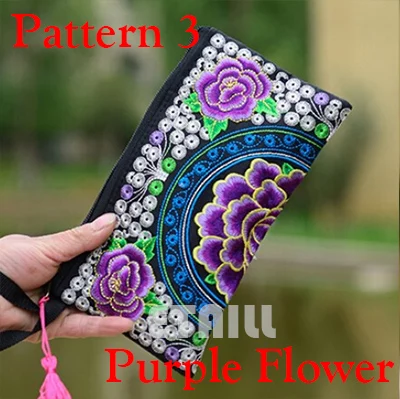 Этнический Hmong Бохо тайский вышитый кошелек клатч Мобильный телефон сумка Монета Сумка, кошельки известный роскошный бренд клатч Embrague кошелек - Цвет: Pattern 3 Purple