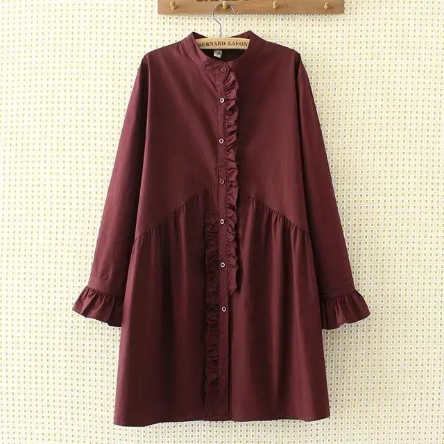 Plus Size 2XL-5XL Loose Women Clothing Long Shirt Long Sleeve Ruffles Shirt Blouse Black Red Button  Feminina Big Size  JZ226 (4)