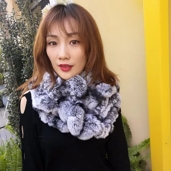 

ST.Jessi 2019 Lady's 100% Real Rex Rabbit Fur Scarf Wrap Muffler Loop Long Ring Scarves Warm Neck Winter Free Shipping