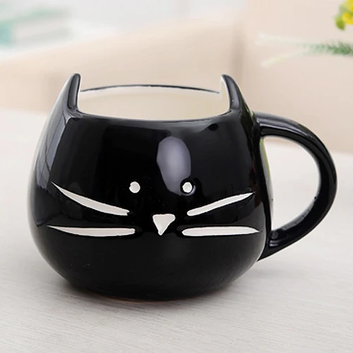 

Coffee Cup White Cat Animal Milk Cup Ceramic Lovers Mug Cute Birthday gift,Christmas Gift(Black)