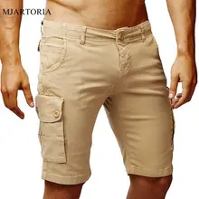 MJARTORIA New Men Knee Length Solid Cargo Shorts Men Khaki Black Green Casual Shorts Summer Work Shorts Pocket Short Pants