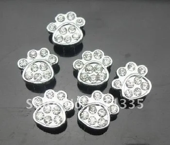 

100pcs/lot 8mm rhinestones paw slide charms DIY accessories fit for key chains phone strips