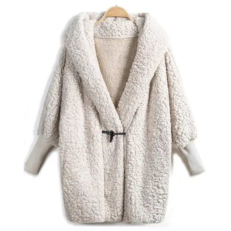 

2018 Hot Sale Hooded Outwear Winter Newest Fashion Design Women's Apricot Batwing Long Sleeve Loose Streetwear Hooded Coat 4203