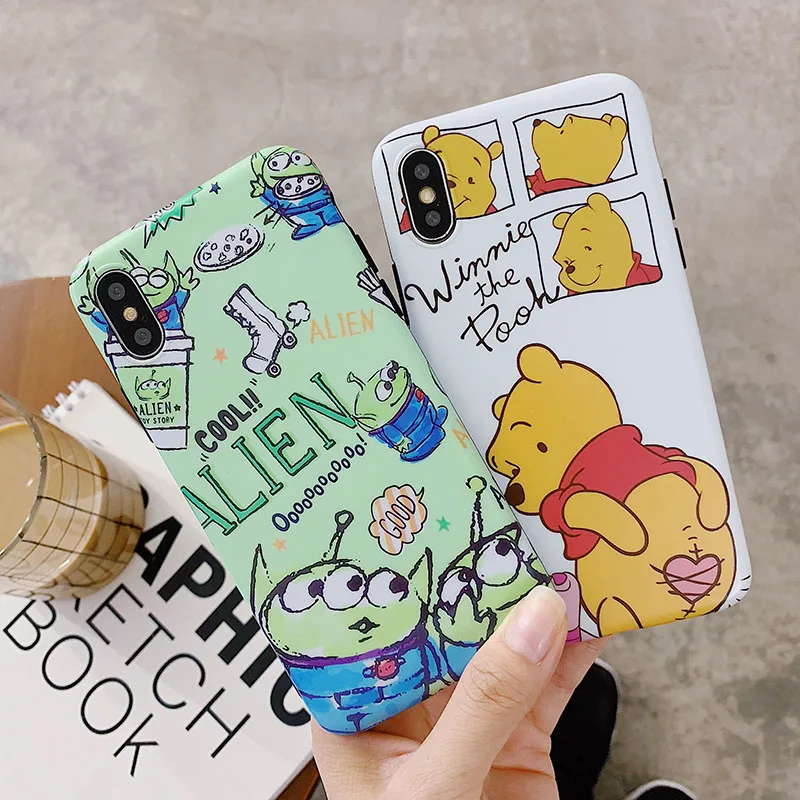 

Cute Three Eyes Alien Pooh Phone Case For iphone8 Case IMD matte Soft TPU Back Cover For iphone 6 6S 8 Plus X XS XR cover Coque