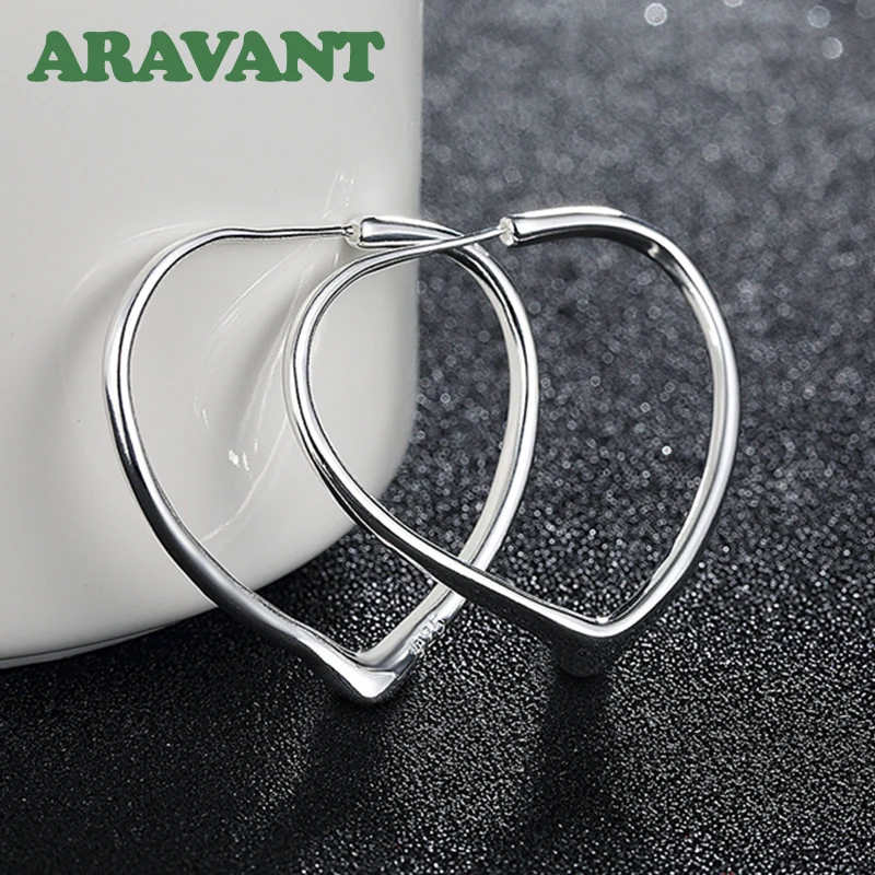925 Silver Sweet Heart Hoop Earrings For Women Girls Wedding Party Jewelry Gift | Украшения и аксессуары
