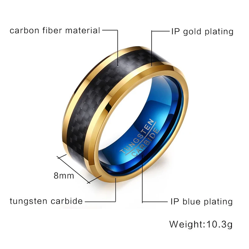 Vinterly черное кольцо из углеродного волокна мужские обручальные кольца на палец, мужские полированные синие парные кольца для влюбленных кольца для мужчин ювелирные изделия