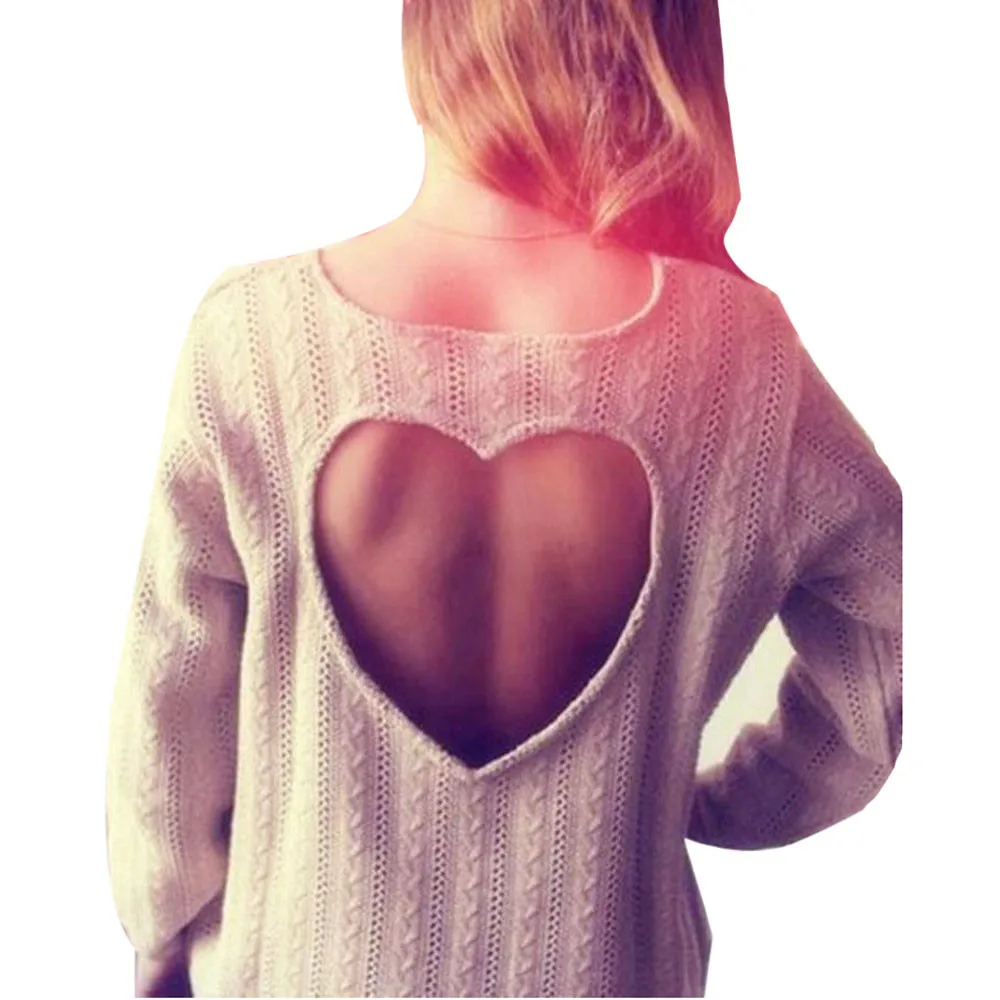 

FASHION Women Heart-Shaped Hollow-Knit Long-Sleeve Sweater Top Blouse dropship