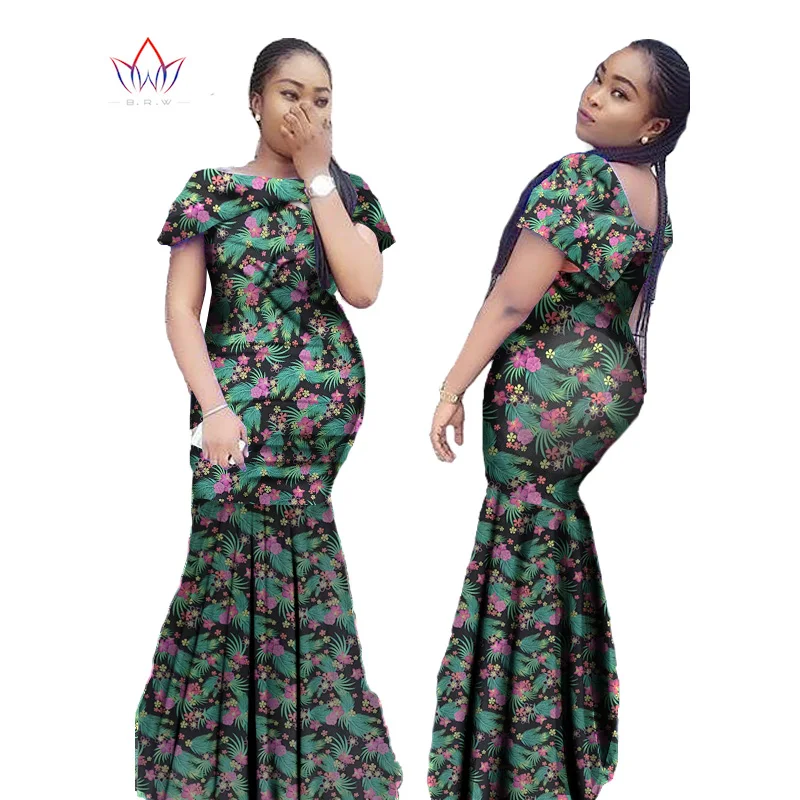 2017 Hiver Mode Femmes Dress Robes Africaines Pour Dame Cire Sexy Long Dress Impression Slim Partie Haute Qualité Dress WY994 dans Robes de Femmes de