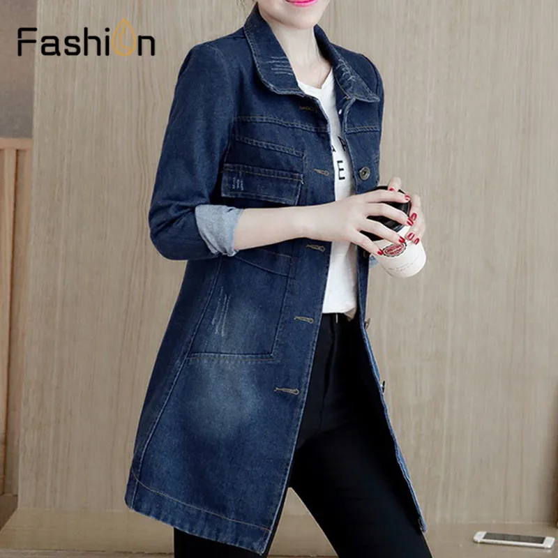 2018 Women Basic Coat Denim Jacket Winter Long Sleeve Jeans Jackets for Women Lady Slim Denim Coat Fit Casual Style Plus Size