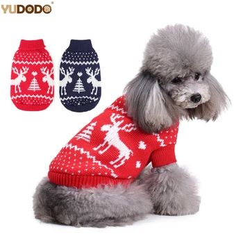 

Blue/Red Christmas Pet Dog Clothes Acrylic Chihuahua Puppy Elk Dog Sweater Soft Funny Winter Warm Knitwear For Cats Dogs