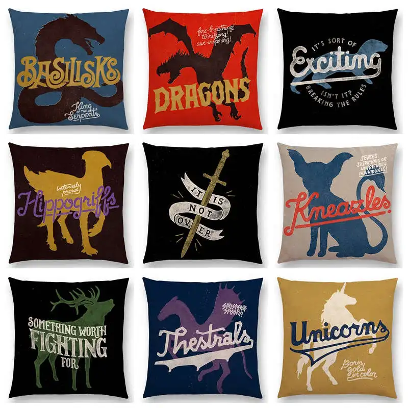

Harry Potter Magical Animals Cushion Cover Unicorn Dragon Phoenix Wolf Basilisks Exciting Great Adventure Sofa Throw Pillow Case