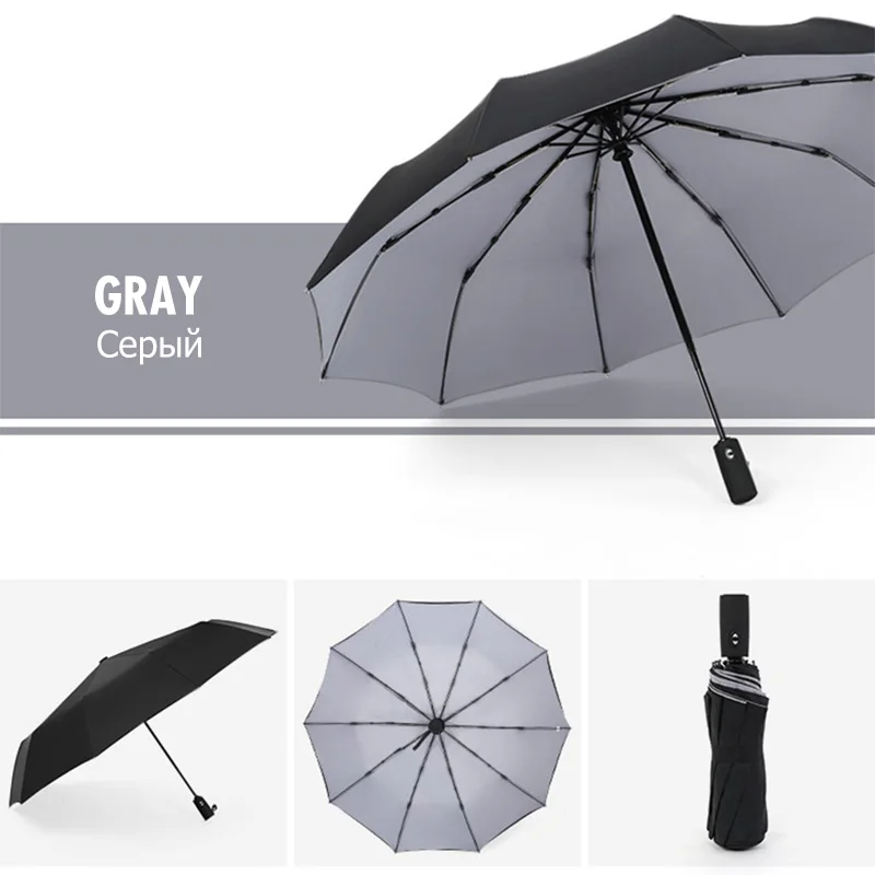 Полностью автоматический 3 складной ветронепроницаемый зонтик, Женский двойной зонтик, ткань, уличный деловой модный мужской зонтик - Цвет: GRAY