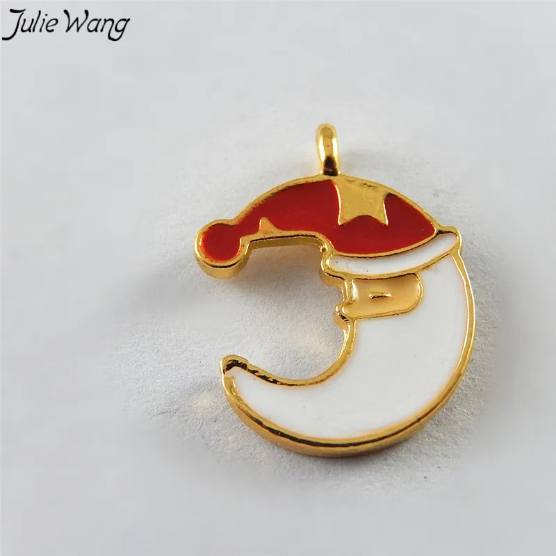 Julie Wang 10 шт. оптовая продажа милый кулон в форме Луны Санта Клауса красной шляпе