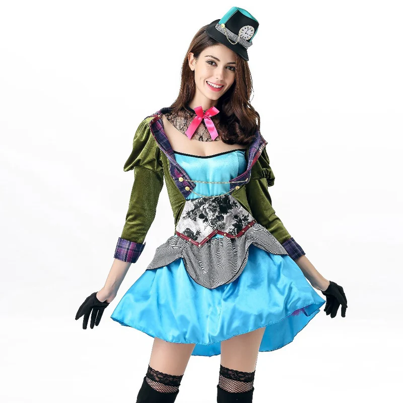 Miss Mad Hatter Costume Adults Alice Fairy Tale Womens Fancy Dress Outfit