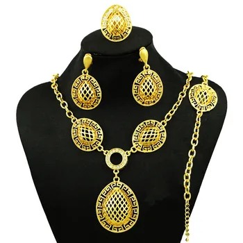 

Gifts Sales Elegant Luxury jewelry sets Design New Fashion Gold Drop earrings Dubai gold Jewelry Sets for Women