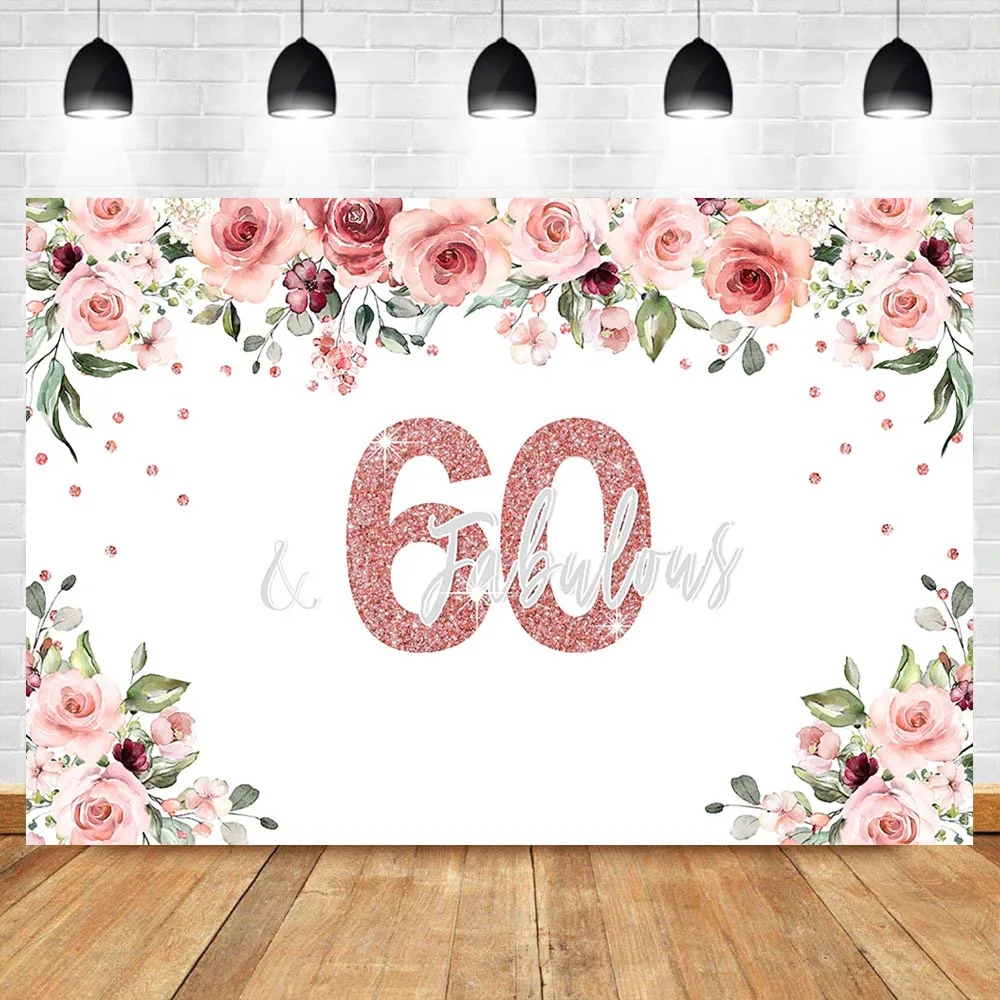 

NeoBack 60th Birthday Photography Background Watercolor Flower Sixty Birthday Party Banner Rose Gold Vinyl Photo Backdrops