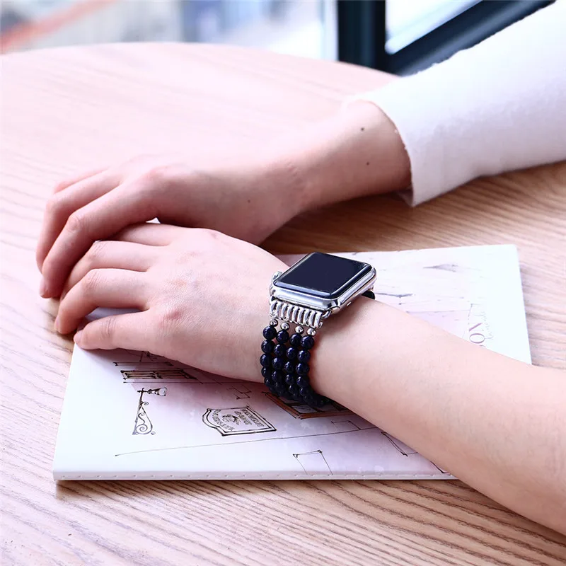 Модные бирюзовые часы Apple для iwatch, женские часы с натуральным камнем, ремешок 38 мм, 42 мм, эластичные сменные часы, браслет
