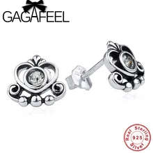 Gagafeel 925 стерлингов Серебряные серьги Ясно CZ сердце Корона Серьги-гвоздики для Для женщин свадебные Серьги В стиле принцессы высокое качество