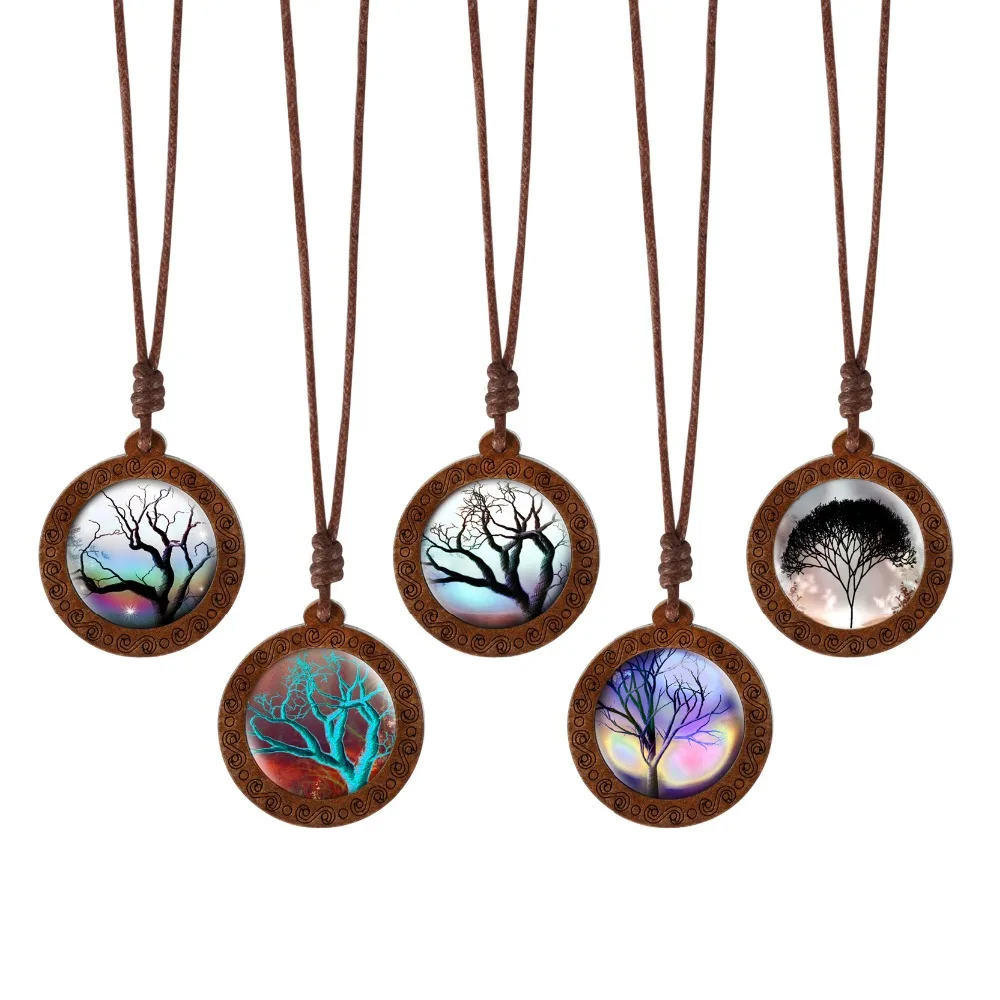 

New Arrival Handmade Wood Glass Cabochon Life Tree Necklaces & Pendants For Women Personalized Jewelry Accessories Wholesale