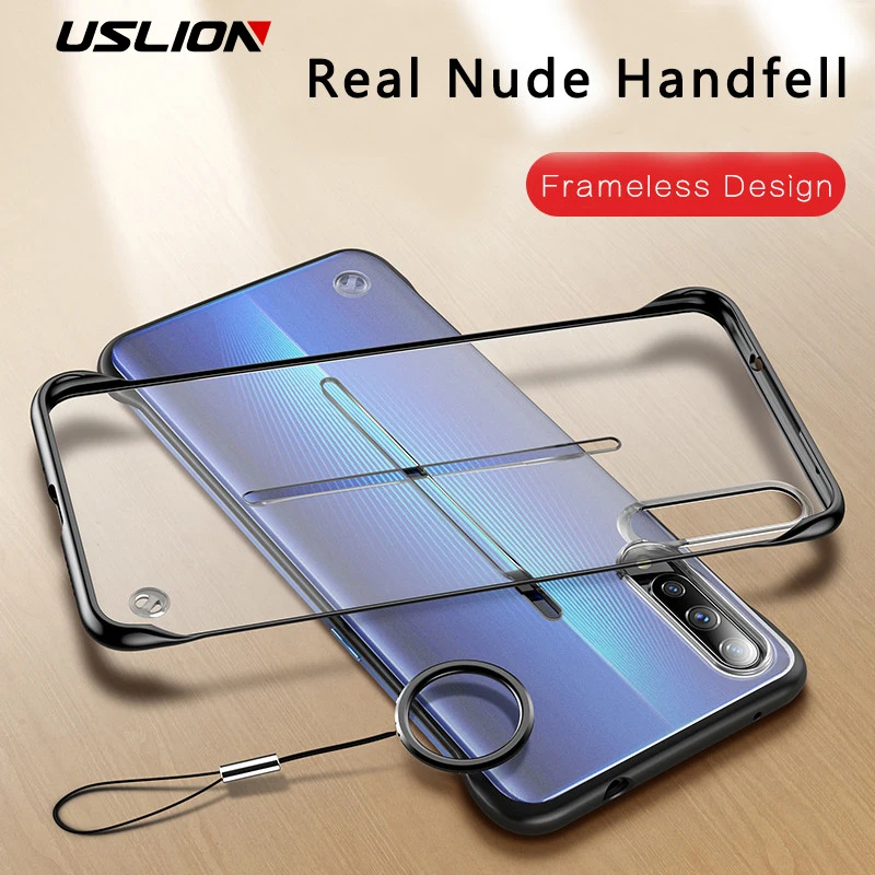 

USLION Transparent Matte Frameless Phone Cases For VIVO IQOO X27 X27 Pro Ultra Slim Hard PC Back Cover Cases With Ring Lanyard
