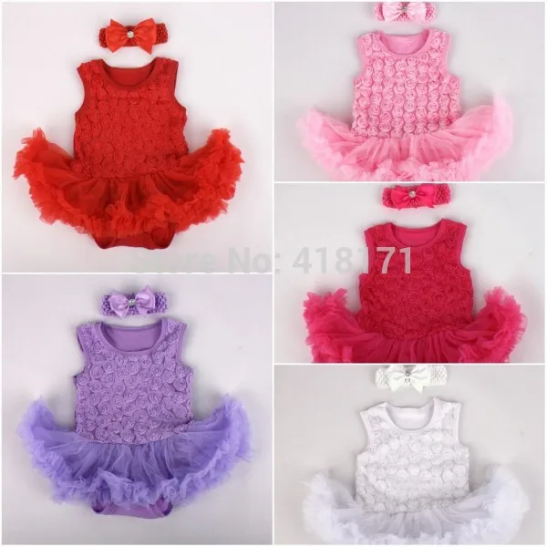 

In stock! 3D Rose Flowers Design Baby Girl Tutu Romper Dress Multi-layers Fluffy Infant Sleeveless Bodysuits+Headband 2pcs Sets