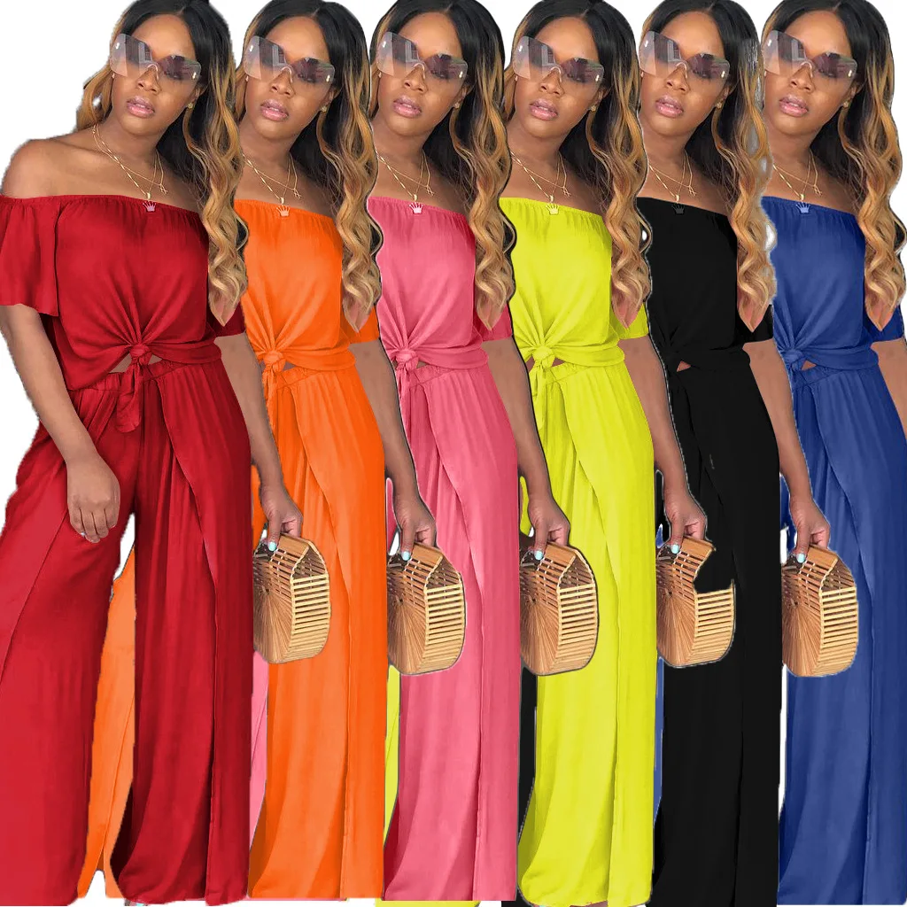 

S-XXXL 6 Colors Loose Slash Neck Summer Women Suits Jumpsuits Outfit Two Pieces Sets Casual Sexy Fashion Bandage Tracksuit 8034
