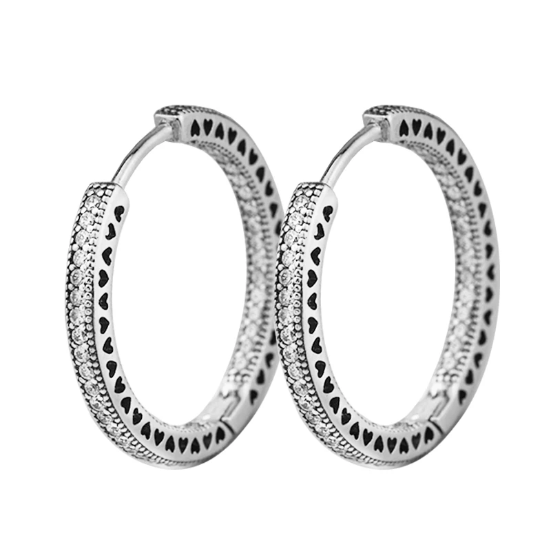 

100% Sterling-Silver-Jewelry Hoop Hearts Earring with Clear CZ 100% 925 Silver Jewelry for Women Free Shipping