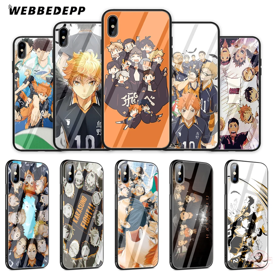 

WEBBEDEPP Cool Anime Volleyball Haikyuu Tempered Glass Phone Case for Apple iPhone XS Max XR X 8 7 6S Plus 5S SE Cover