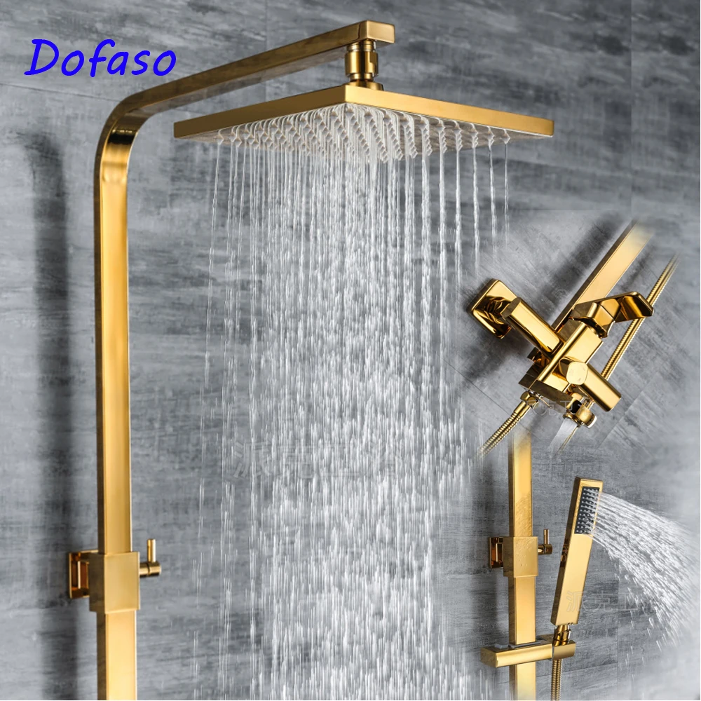 Dofaso, Твердый латунный золотой смеситель для душа, двойные ручки, смеситель для ванной, кран для ванной, поворотный носик, ручная ванна, набор для душа