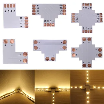 

5pcs 2Pin 3Pin 4Pin LED Connector 8mm 10mm L/T/X Shape FPC Free Welding Adapter Use For 3528 2812 5050 RGB Light Strip