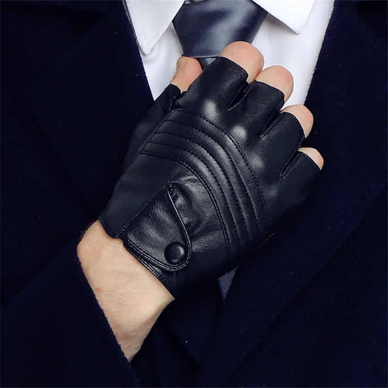 Guantes tácticos de medio dedo hombre, de cuero sintético, sin dedos, negro, G223 _ - AliExpress Mobile