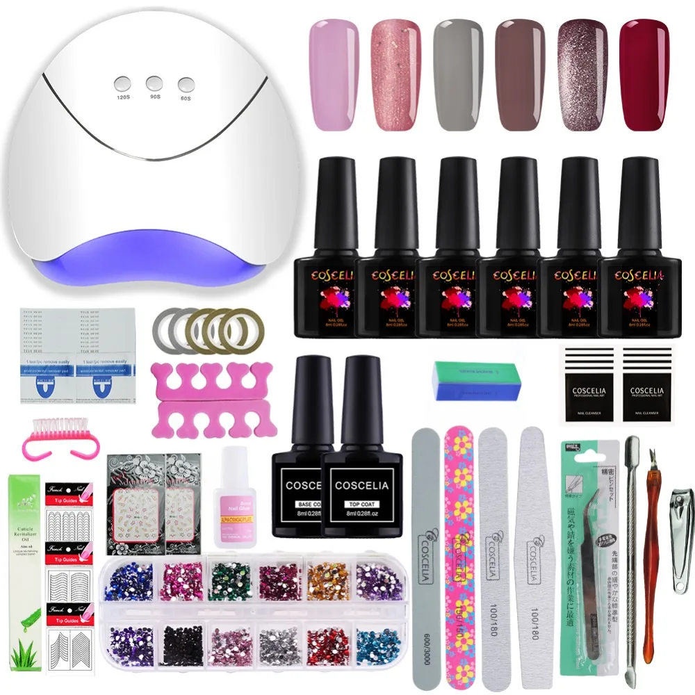 

COSCELIA Nail Art Set UV LED Lamp Dryer & 6 Color Gel Nail Polish Set Kit Nail Tools Gel Varnish Manicure Tools Kit