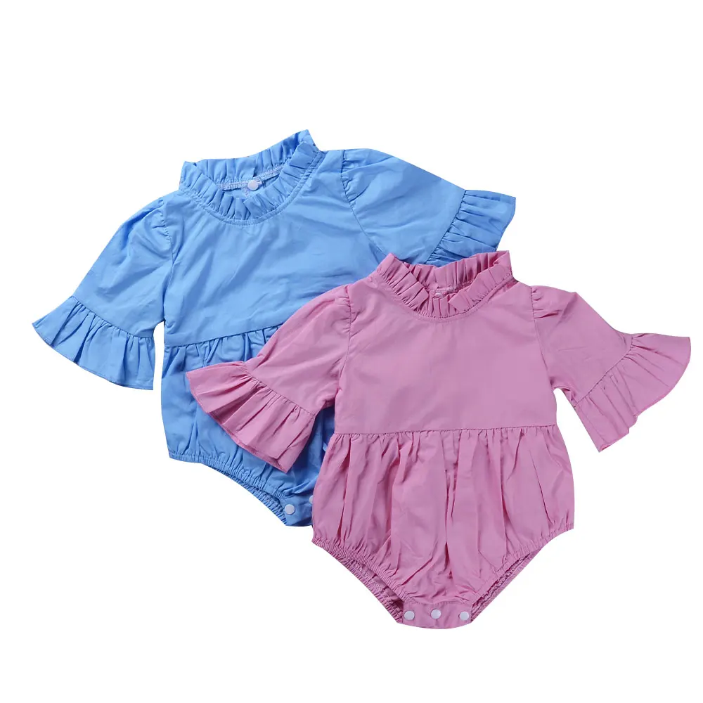 

Infant Baby Girls Clothes Blue Flare Sleeve Romper 2 Color Pink Ruched Bottom Jumpsuit Bebe Girls Clothes