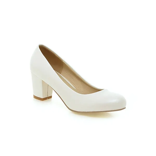 Meotina/Женская обувь офисная обувь на высоком каблуке с круглым носком женские туфли-лодочки на не сужающемся книзу массивном каблуке Женская обувь бежевого цвета; большие размеры 9, 10, 42, 43 - Цвет: Белый