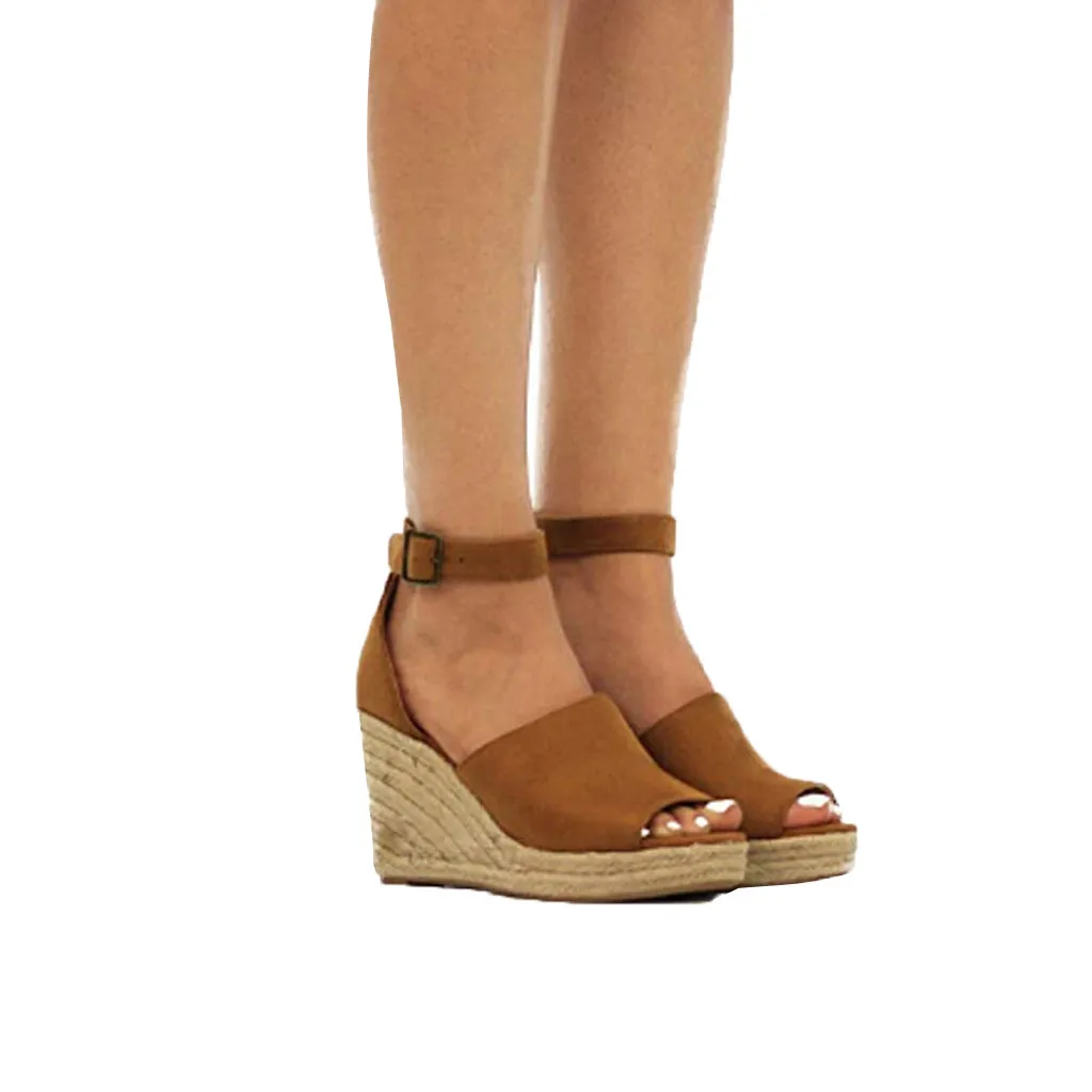 Женские босоножки на платформе с открытым носком, сандалии с ремешком на щиколотке и пряжкой, свадебные туфли-лодочки на высоком каблуке, Женская дышащая обувь с открытым носком,#424g30 - Цвет: Brown