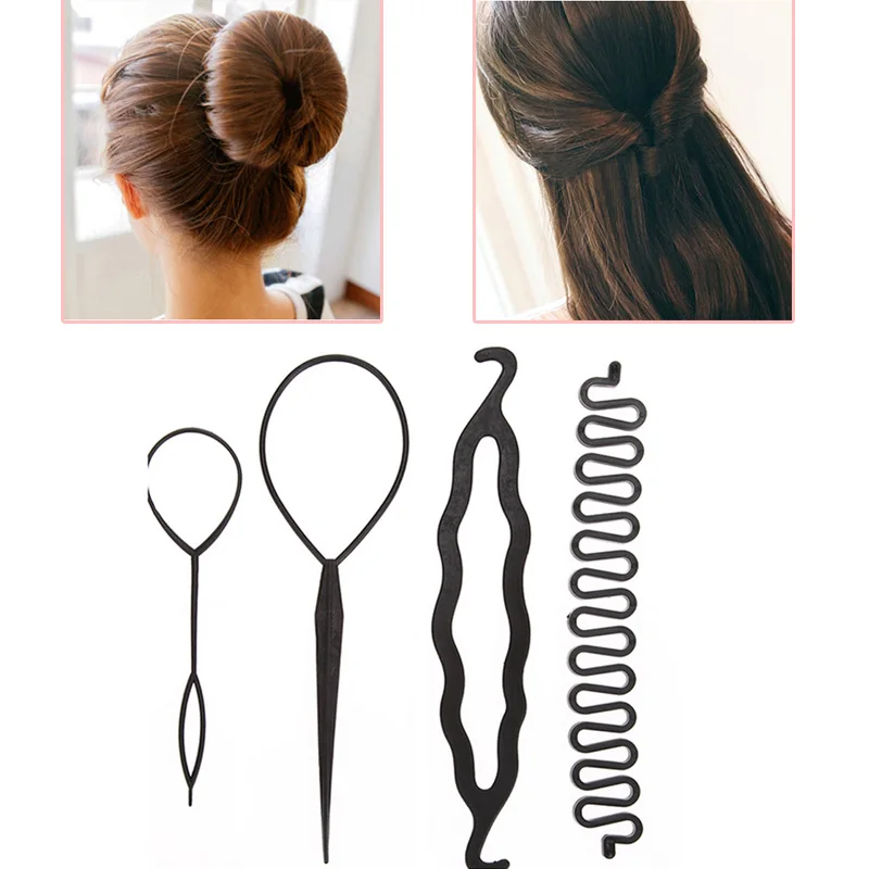 

New Arrival 4pcs/set Magic Hair Braiding Twist Curler Set Hairpin Holding Braiders Pull Hair Ponytail DIY Tool Styling Tool Kit