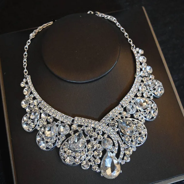 Crystal Bridal necklace with tiara and earrings sets
