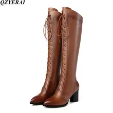 

QZYERAI European Style Warm Warm Genuine Leather Boots High Heel Lace-up Women's Shoes Wear - Resistant Women's Boots Size 42