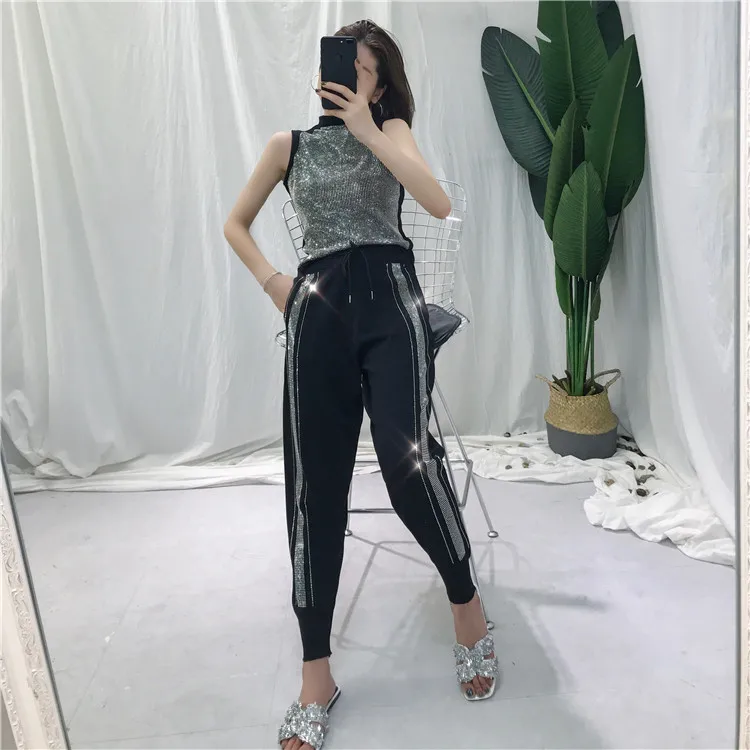 ALPHALMODA Модный трикотажный Костюм женский комплект из двух предметов 2019 летний