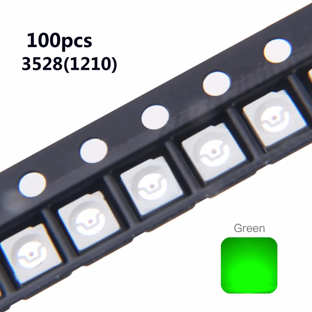 100pcs SMD 3528 1210 чип светодиодный лазерный диод зеленый светильник 20mA 3 в поверхностного монтажа SMT Технология светильник-излучающая Диодная лампочка светодиодный бусины для печатных плат