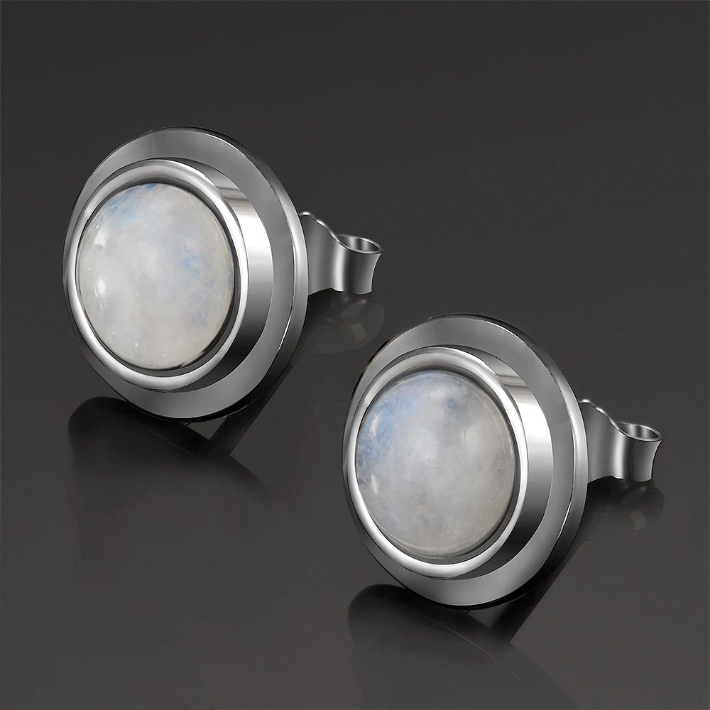 925 пробы серебряные ювелирные изделия женские 7 мм круглые натуральные серьги из лунного камня Свадебные обручальные вечерние юбилейные