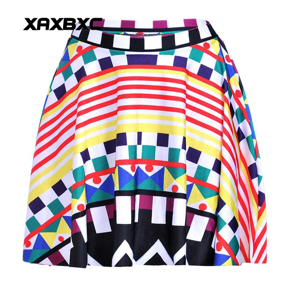 

NEW 1201 Summer Sexy Girl Colorful Stripe Plaid geometry Printed Cheering Squad Tutu Skater Women Mini Pleated Skirt Plus Size