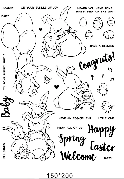 

Happy Easter Rabbit Transparent Clear Silicone Rubber Stamp Seal DIY Scrapbooking photo Album A0702