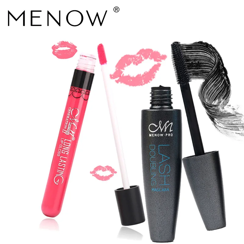 MENOW Марка Cosmetics set 1 шт. Водонепроницаемый удлинение Тушь для ресниц и 1 шт. 14 Цвет дополнительно Бархат Блеск для губ составляют 5304