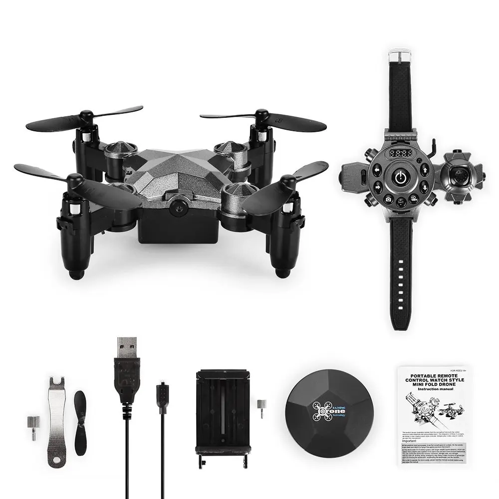 2019 Brand New RC Drone Mini Foldable Mode Quadcopter 4 Channel Gyro Aircraft with Watch Type Remote Controller