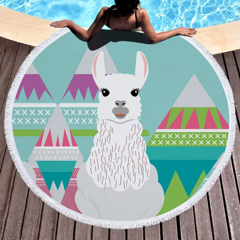 Microfiber Printing Round Alpaca Multifunctional Beach Towel For Adult Yoga Mat Printing Tassels Thick Oversized Beach Blanket Blankets AliExpress