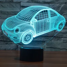 Красочный Жук автомобиль светодиодный 3d-ночник лампа настроения для праздника лампа 3D USB лампа 7 цветов Изменение в подарок для детей мальчик друг