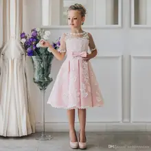Pretty Half Sleeve Custom Made Button Back Lace Knee-length Girls Pageant party gown Kids Birthday Flower Girl Dresses Pretty Half Sleeve Custom Made Button Back Lace Knee-length Girls Pageant party gown Kids Birthday Flower Girl Dresses