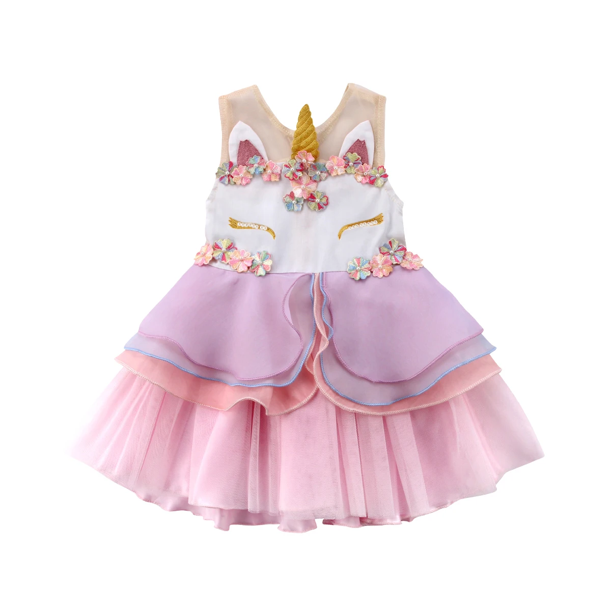 

Chiffon Cartoon Kids Girl Princess Pageant Party Formal Tutu Tulle Dress Cute Summer Sleeveless Ball Gown Patchwork Dresses