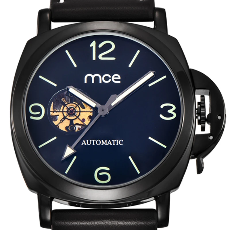 Goedkoop Mannen Automatische Mechanische Horloge skeleton waterdichte MCE merk luxe mode WriteWatches Casual lederen band mannen klok 337 338